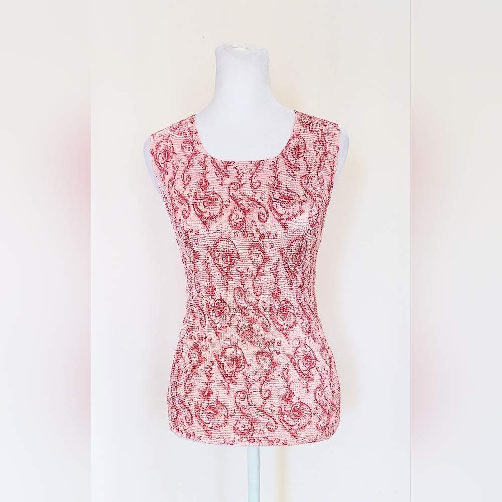 Nicola Crinkle Paisley Print Tank Top Pink Stretch Vintage Size Medium